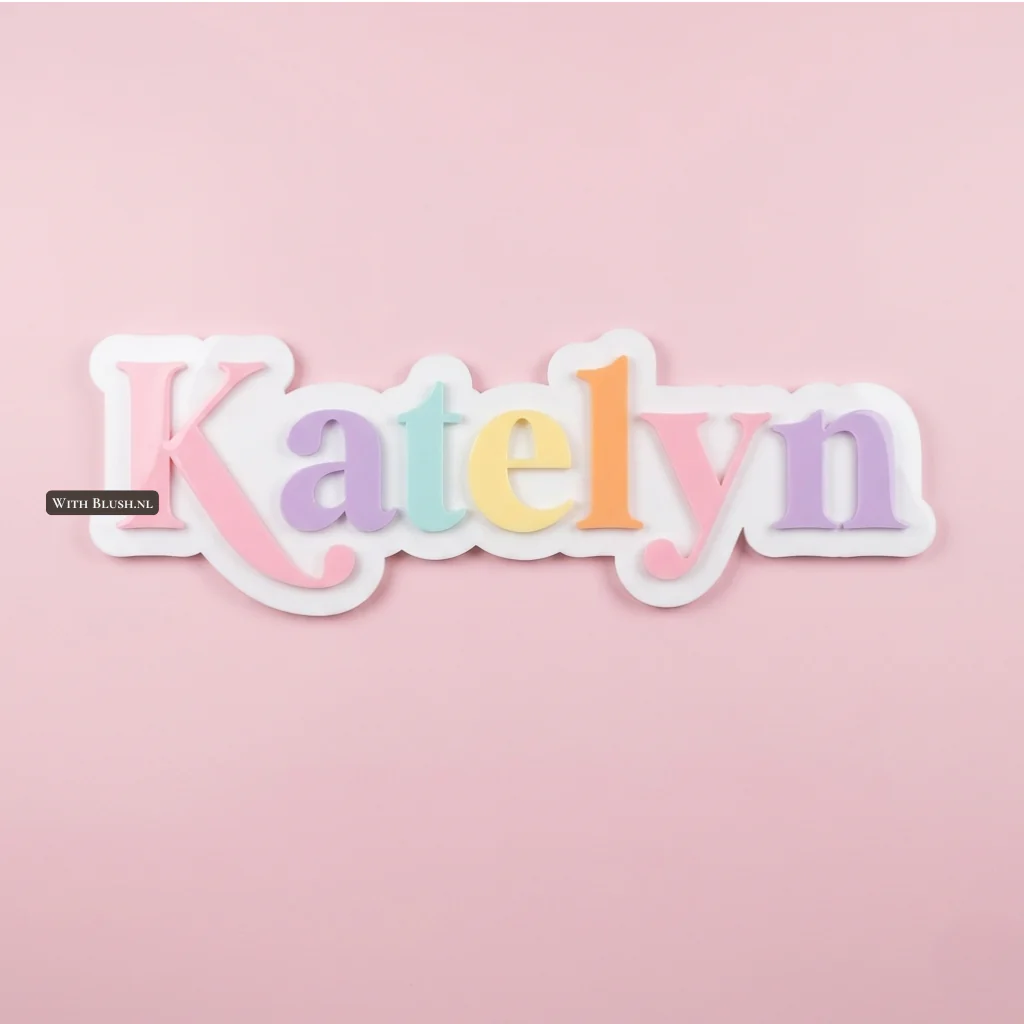 3D Effect Naambordje - Pastel Regenboog Kleuren